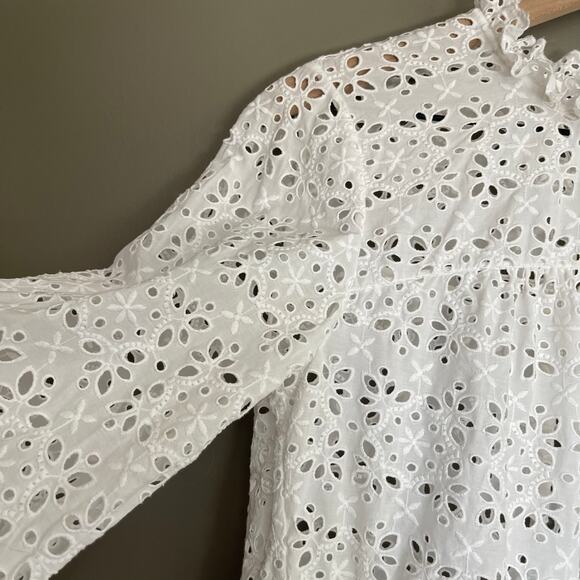 Veronica Beard Emmalyn Eyelet Blouse White Sz 8 Lace Ruffles Flare Sleeves Chic - Picture 6 of 16